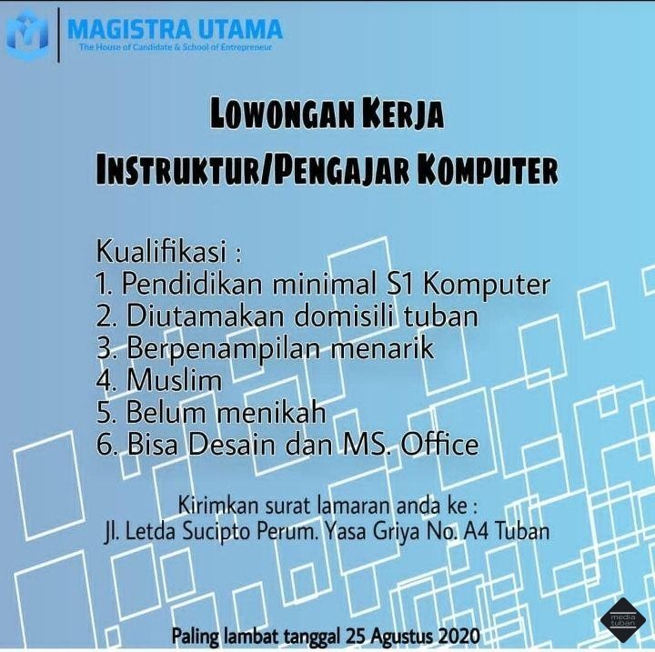 Lowongan Kerja Instruktur/Pengajar Komputer Magistra Utama Tuban