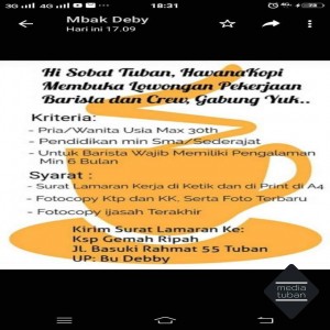 Lowongan Barista Havana Cafe